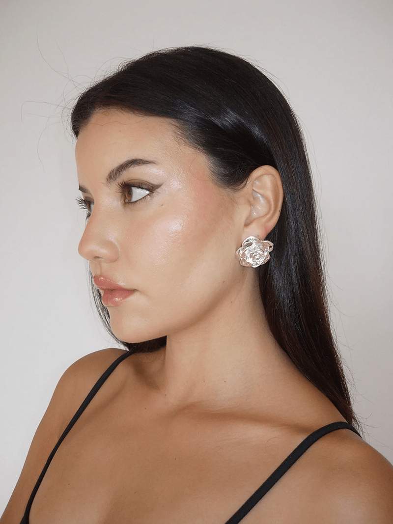 Rose Stud Earrings - Detailed Petal Design