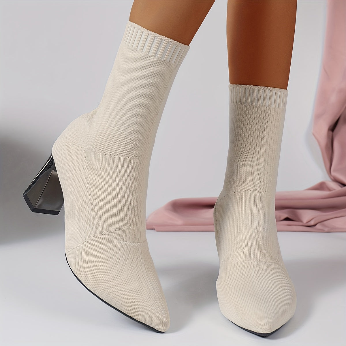 Knit Ankle Boots with Geometric Heel