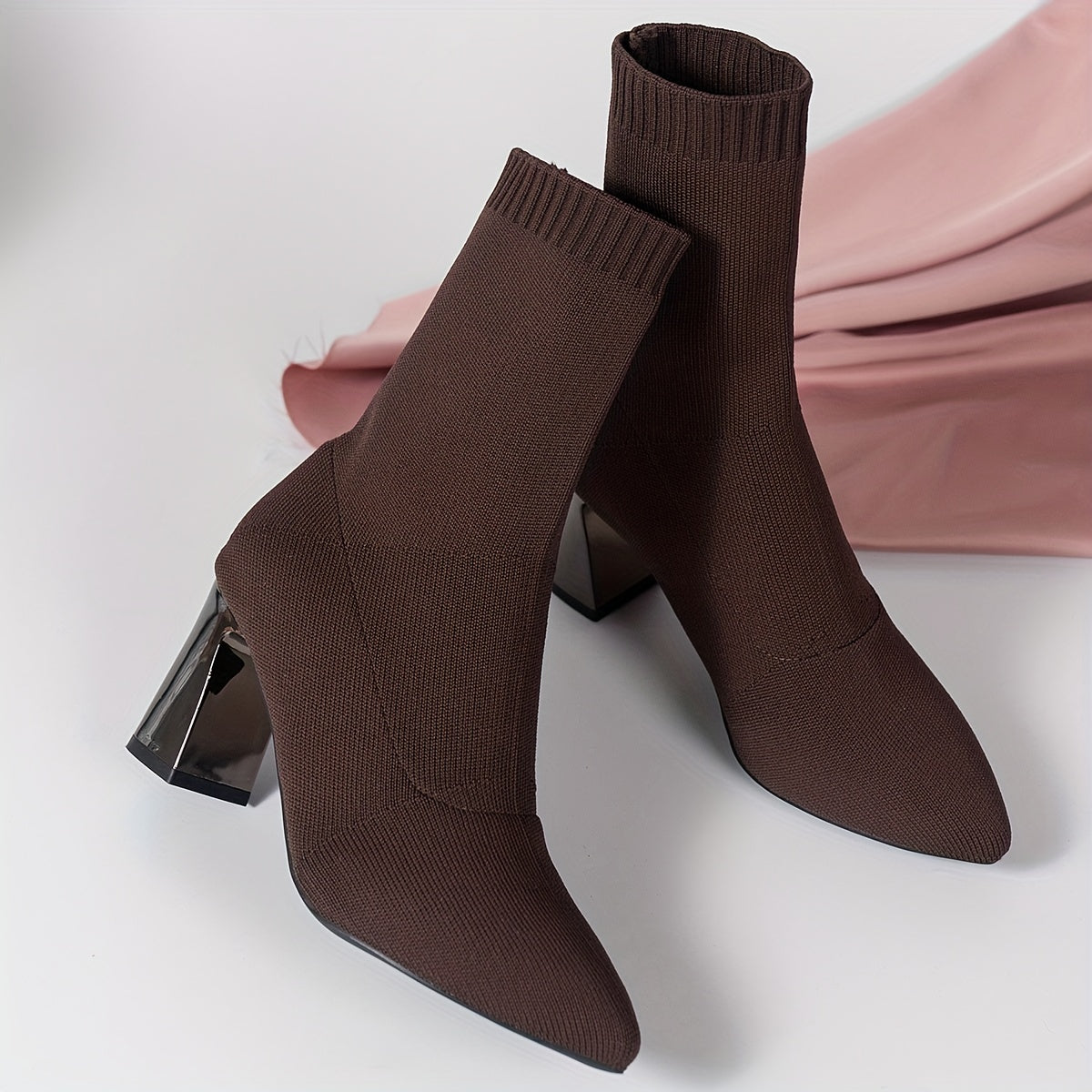 Knit Ankle Boots with Geometric Heel