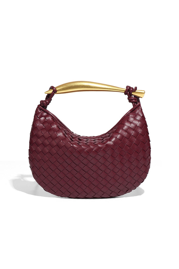 Woven Crescent Handbag - Metal Handle