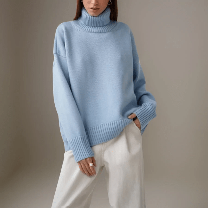 Oversized Knit Sweater - Ribbed Turtleneck