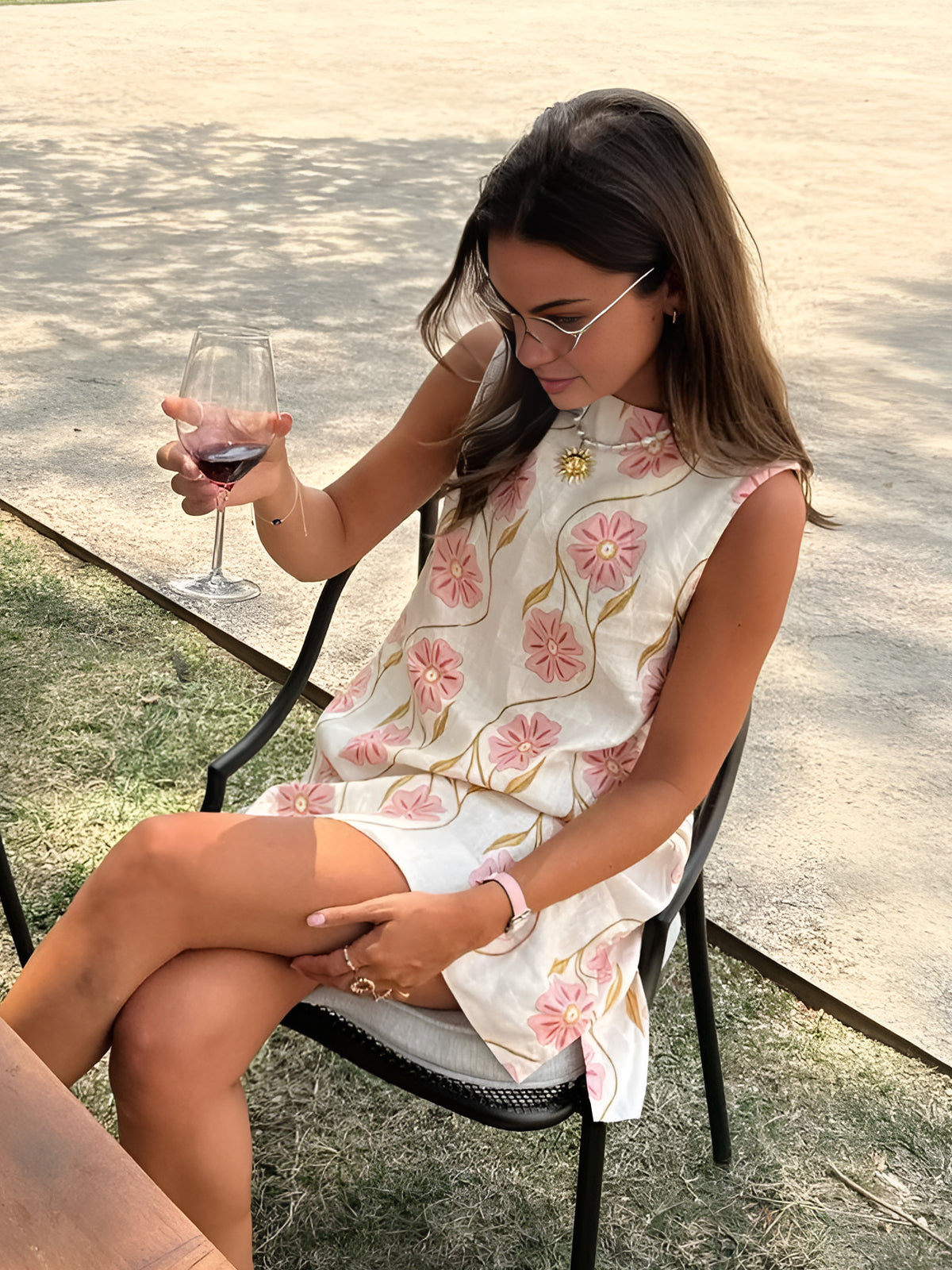 Floral Mini Dress - High Neck, Sleeveless