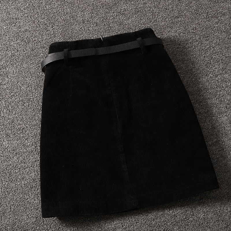 A-Line Corduroy Skirt with High Waist