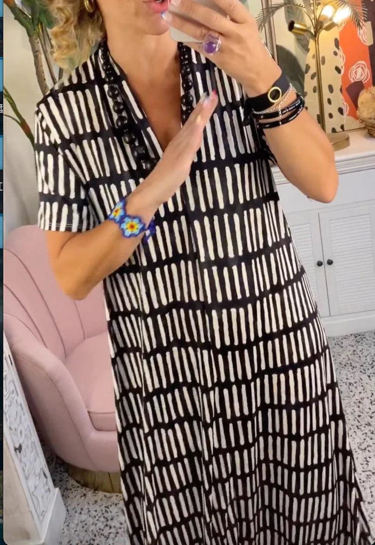 Striped Button-Down Summer Dress - Short Sleeve