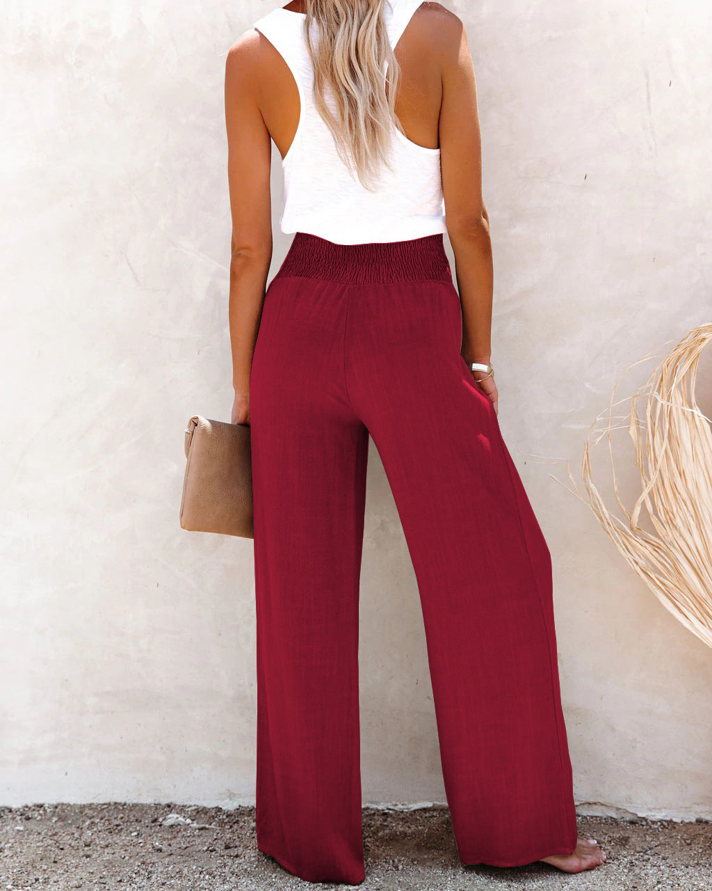 Wide-Leg Pants - High-Waisted with Button Detail