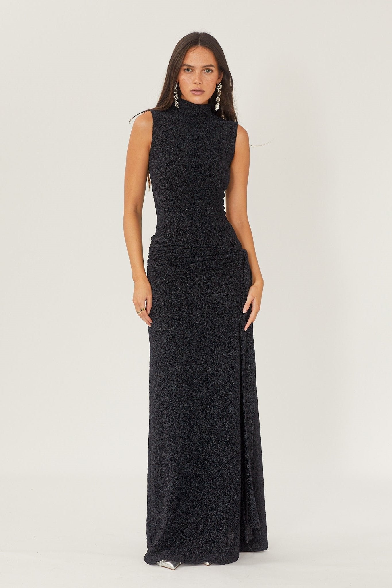 High Neck Sleeveless Maxi Dress with Belt