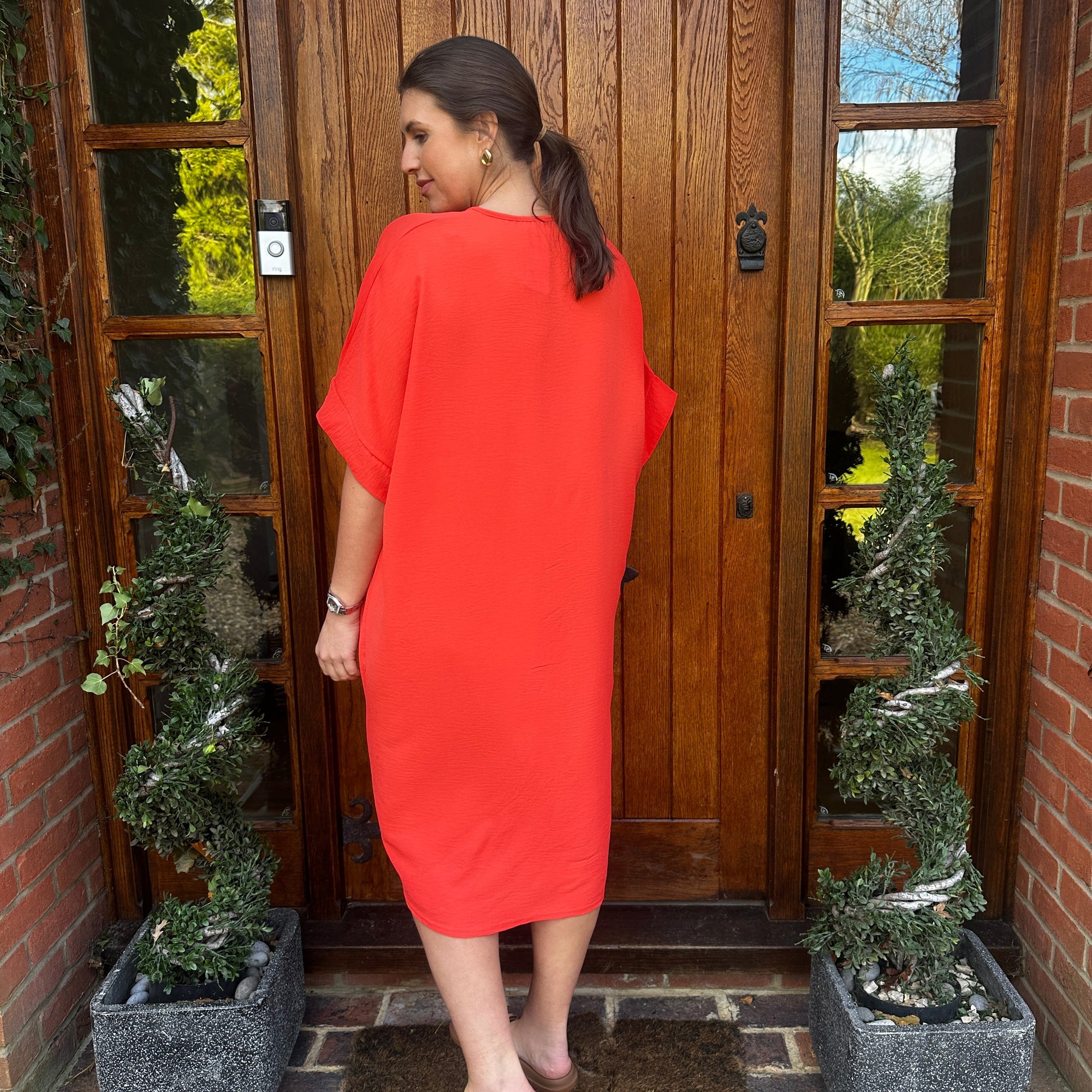 Knot-Waist Dress with Asymmetrical Hem