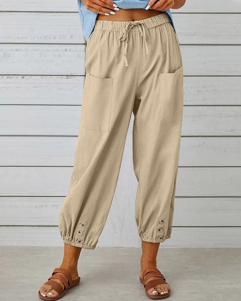 Basicfold Women's Drawstring Pants – Ankle Button Detail, Comfortable Fit-83253-079cc2dc-e2ae-4616-8645-34b9535e7e2e