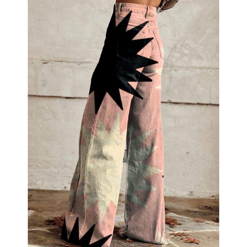 Wide-Leg Jeans: High-Waisted Geometric Denim