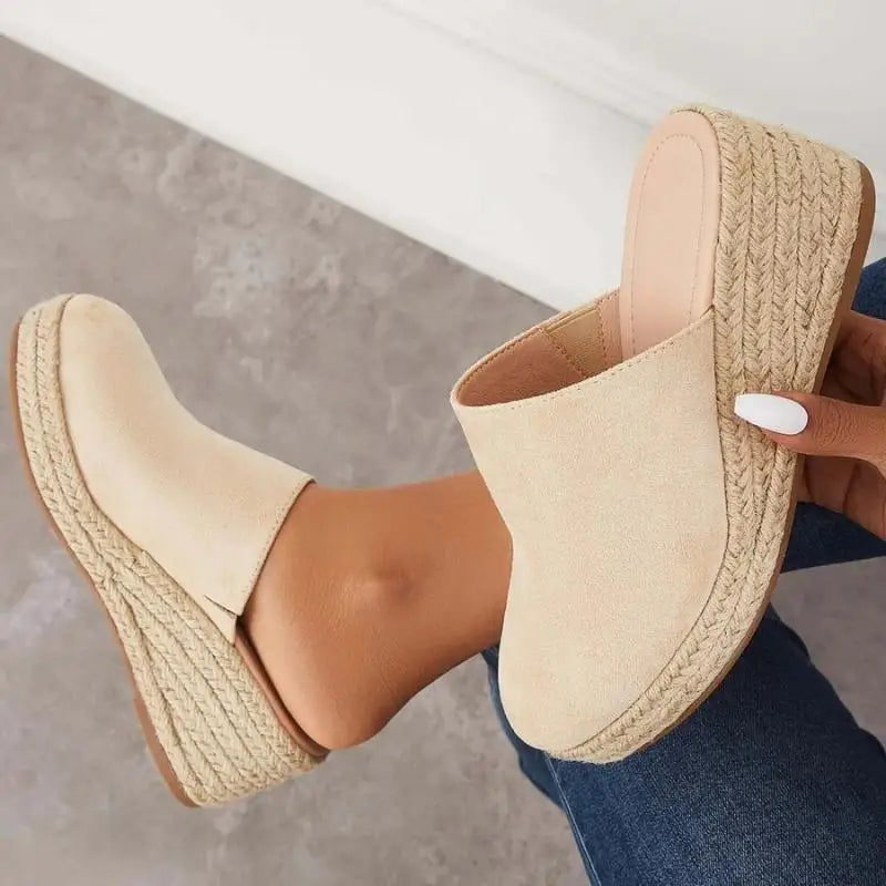 Women's Suede Slip-On Espadrille Wedge Heel Shoes-83367-09ffe51c-1795-4c33-8e5d-de594554b2df