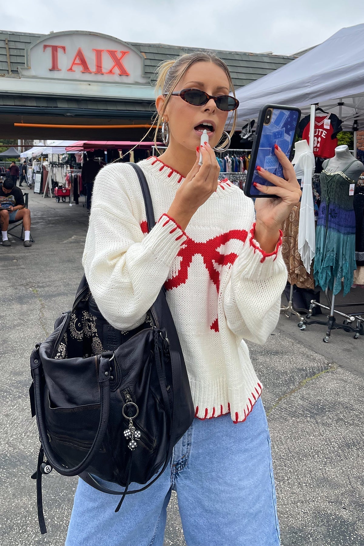 Bow Knit Top - Red Bow & Trim Detail