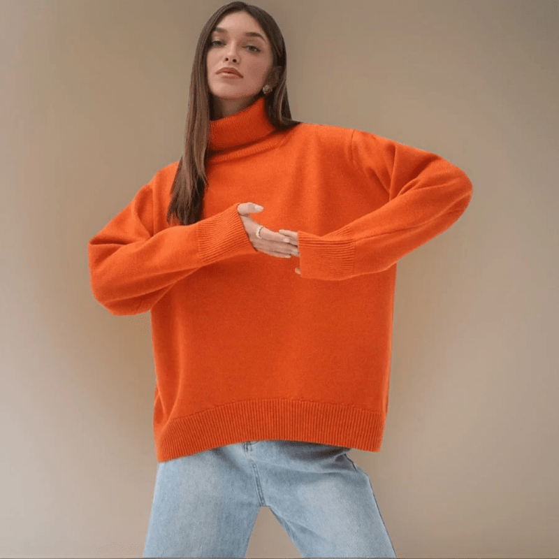 Oversized Knit Sweater - Ribbed Turtleneck