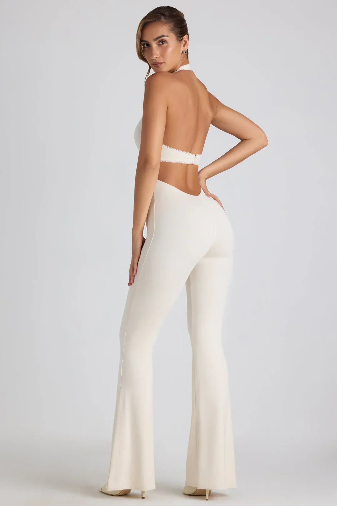 Women's Jumpsuit – Ribbed Halter Neck, Flared Leg, Figure-Hugging Silhouette-83502-0bd84baf-721b-4015-b3c5-f9084845fe4d