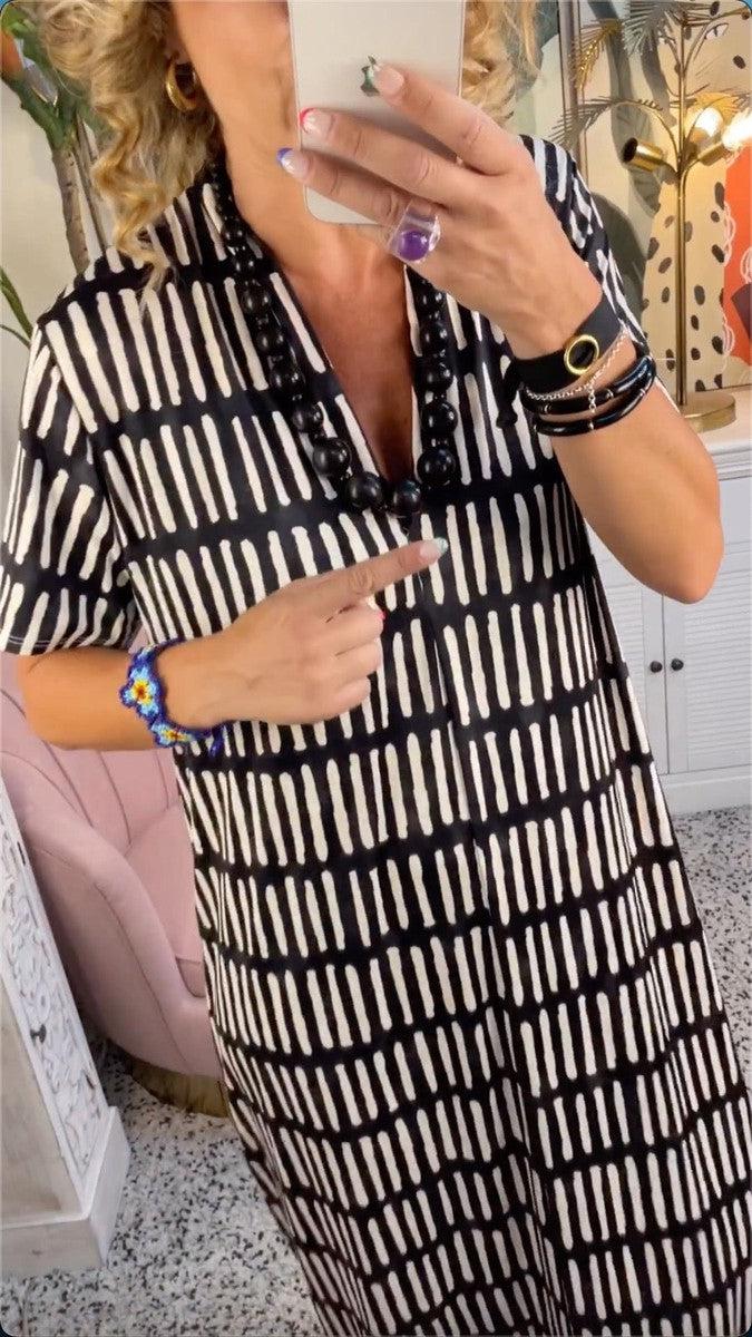 Striped Button-Down Summer Dress - Short Sleeve