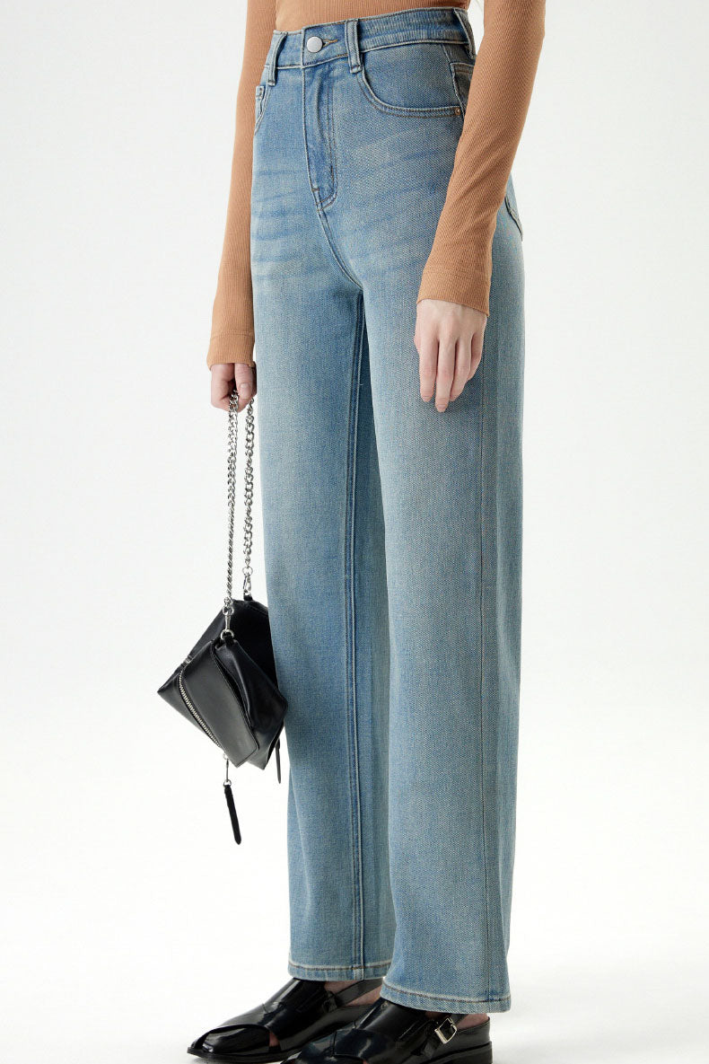 Ribbed Henley Top & High-Waisted Straight Jeans