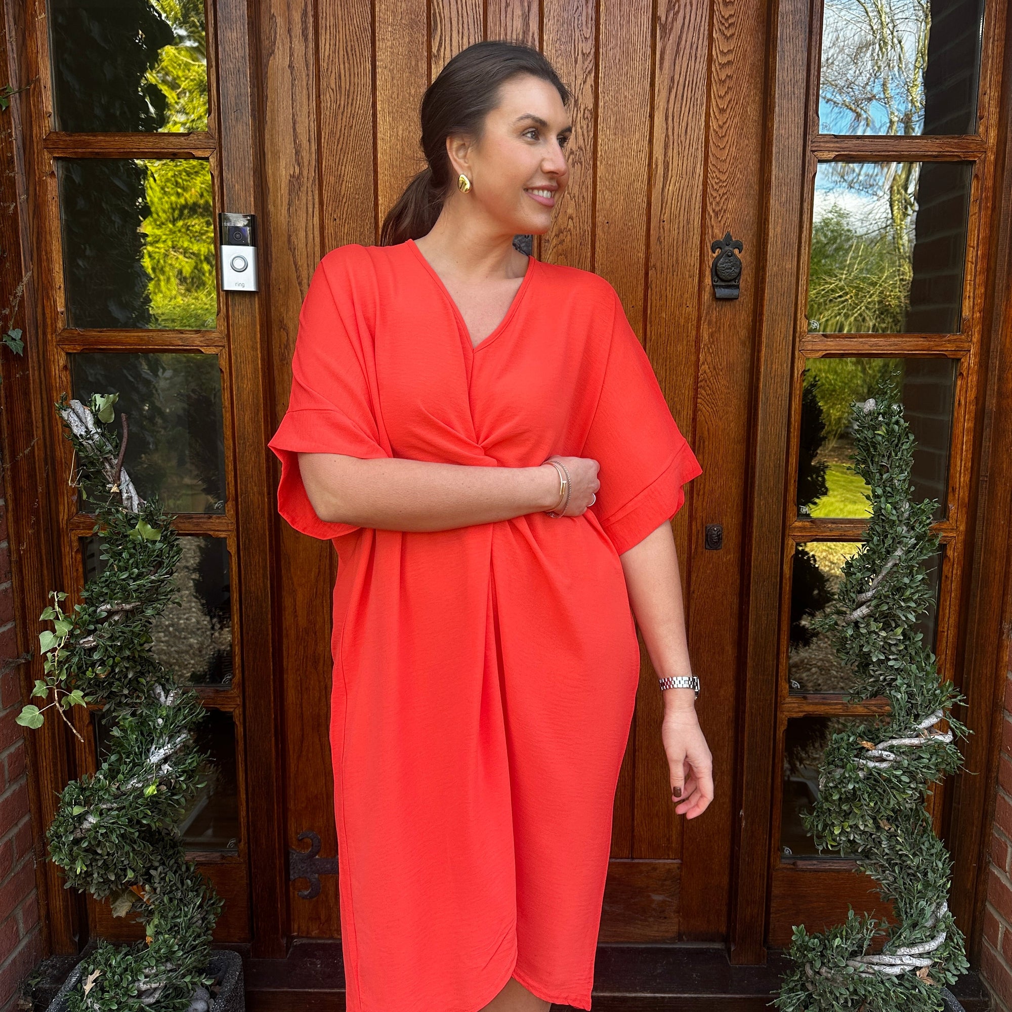 Knot-Waist Dress with Asymmetrical Hem