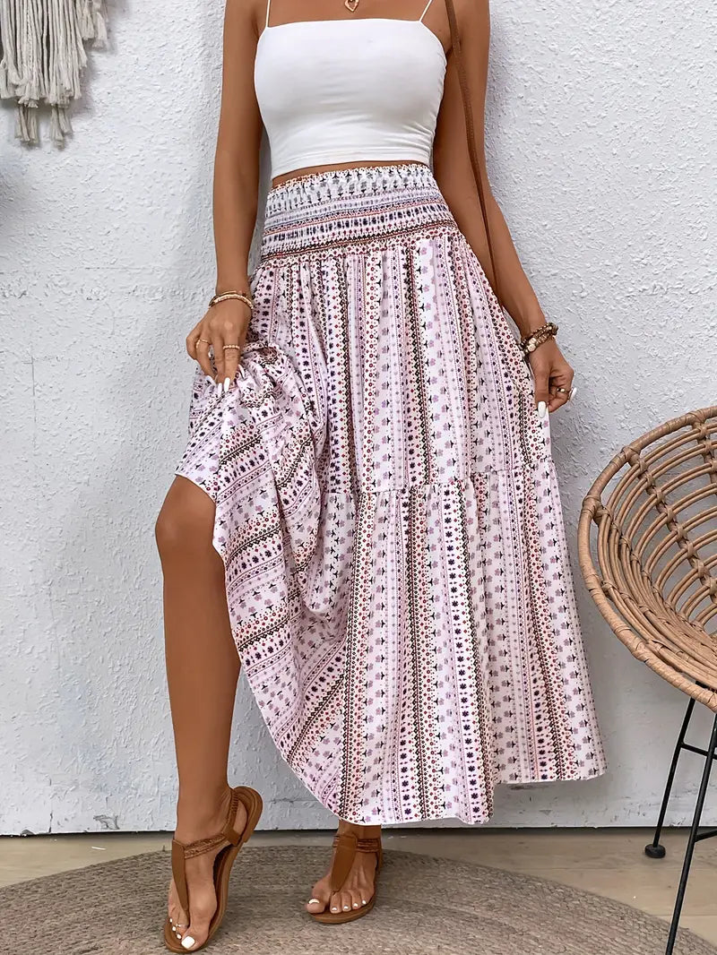 Bohemian Patterned A-Line Midi Skirt