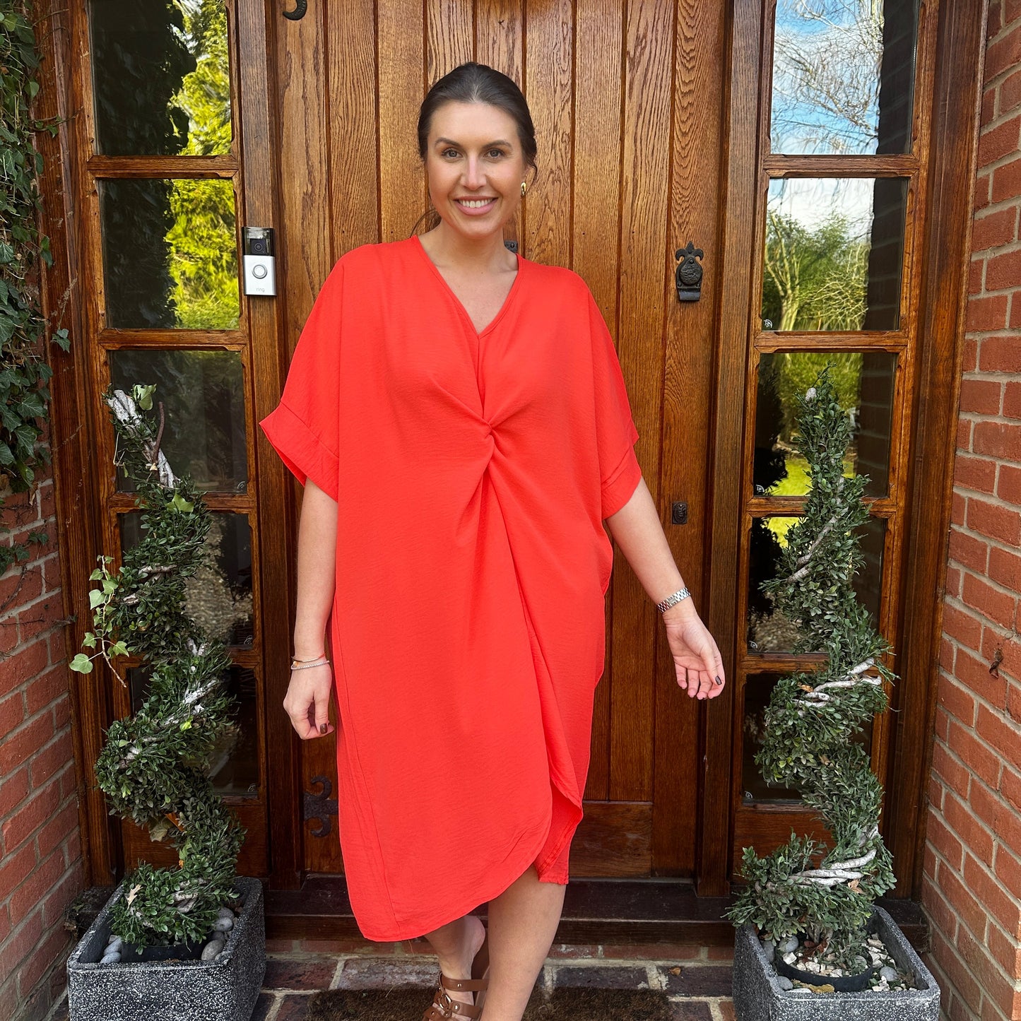 Knot-Waist Dress with Asymmetrical Hem