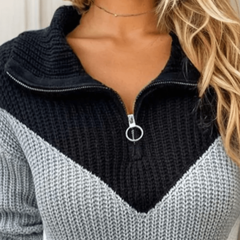 Chevron Half-Zip Chunky Knit Sweater