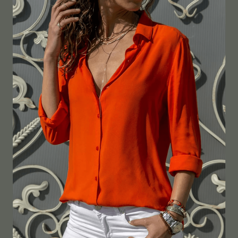 Relaxed Button-Up Blouse - Lightweight Cotton Blend