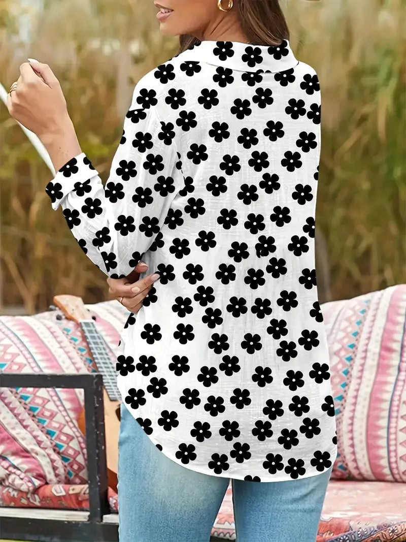 Floral Button-Down Blouse - Lightweight Cotton Blend