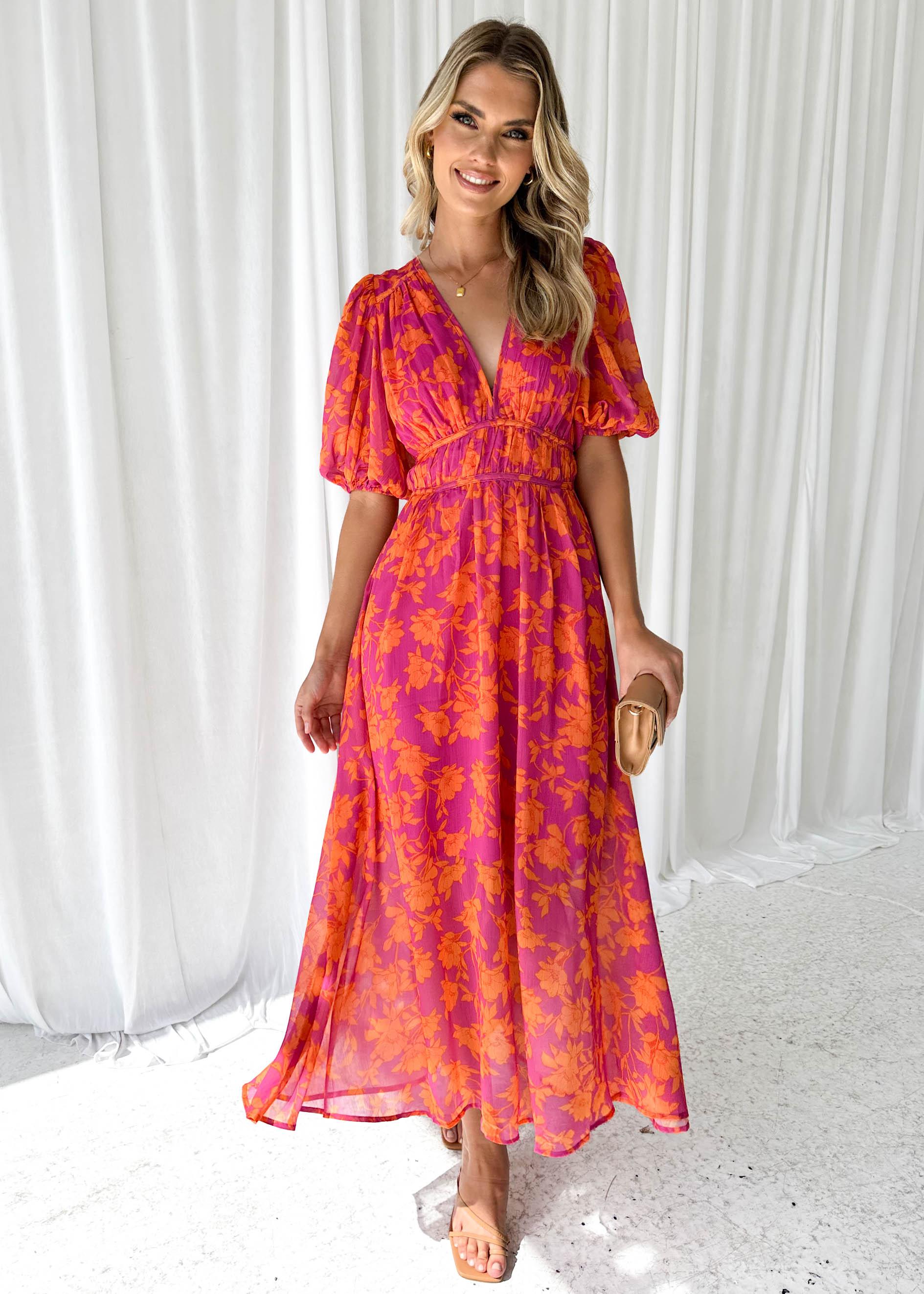 Women's Floral Maxi Dress – V-Neck Short Sleeve Flowy Silhouette-83294-145d9504-40a9-49bc-ab2f-fa682d15845c