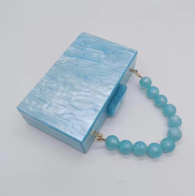 Sculptural Clutch - Beaded Handle, Marbled Effect