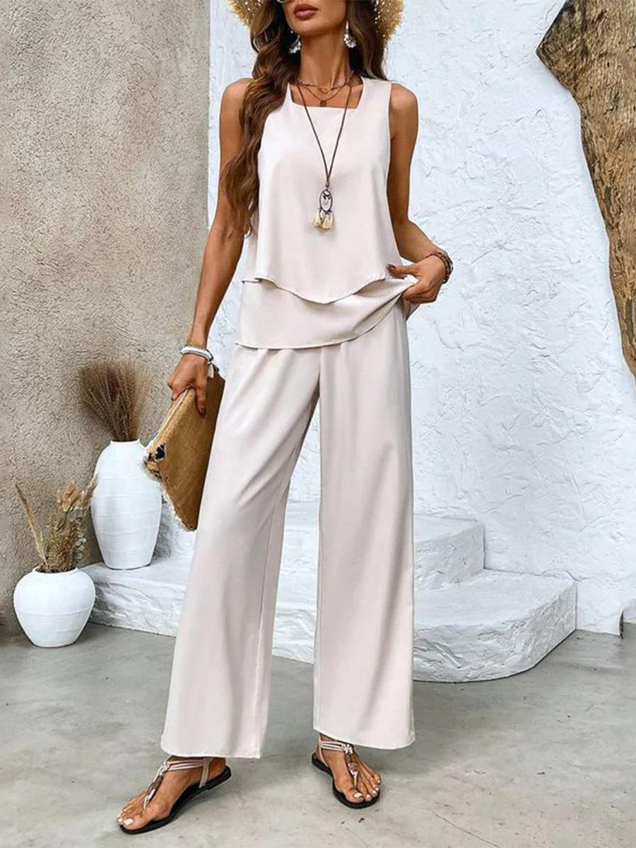 Patterned Two-Piece Set - Wide-Leg Pants