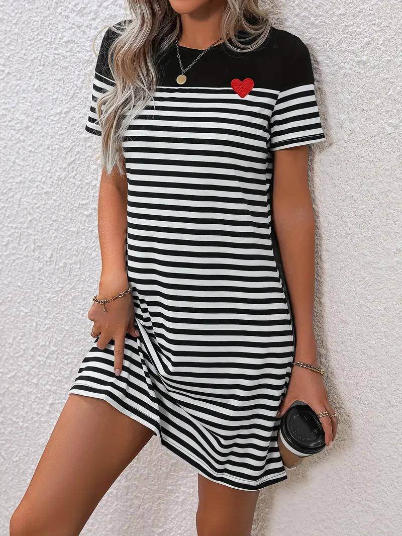 Striped A-Line Dress with Heart Detail