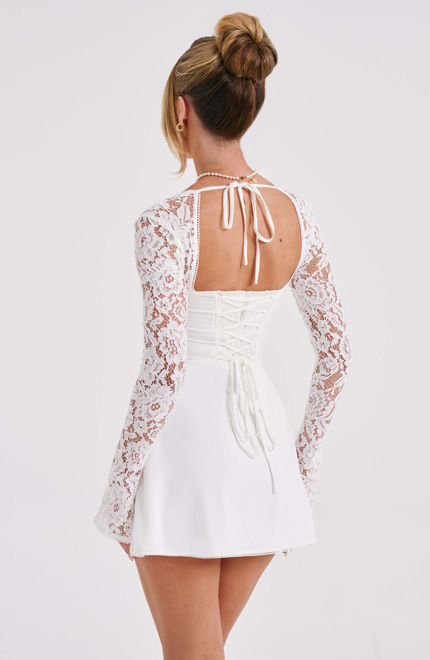Lace Mini Dress - Sweetheart Neckline, White