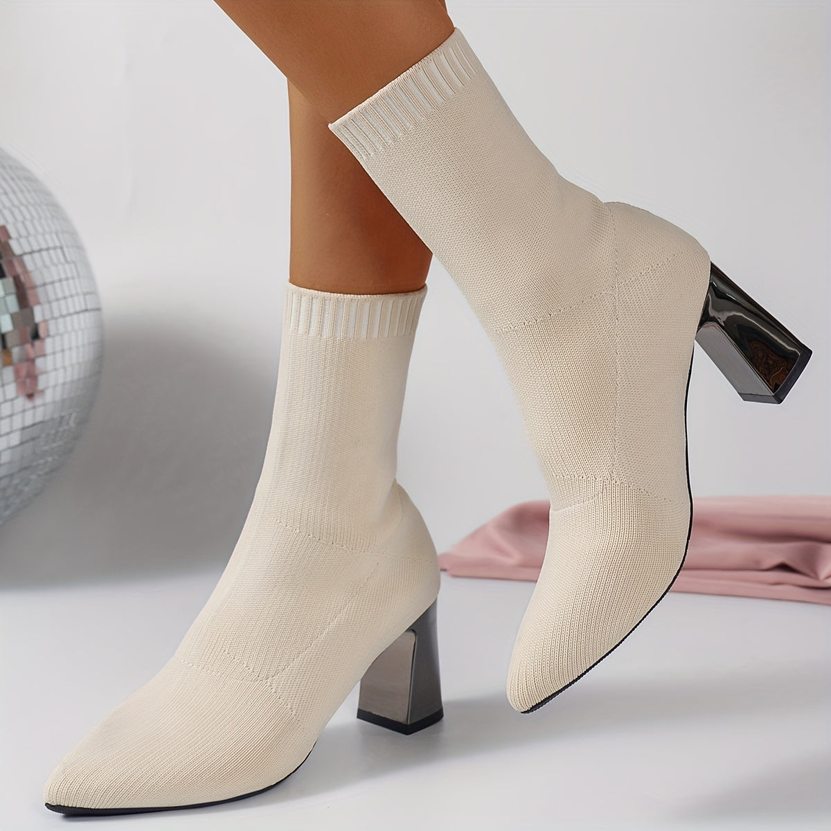 Knit Ankle Boots with Geometric Heel