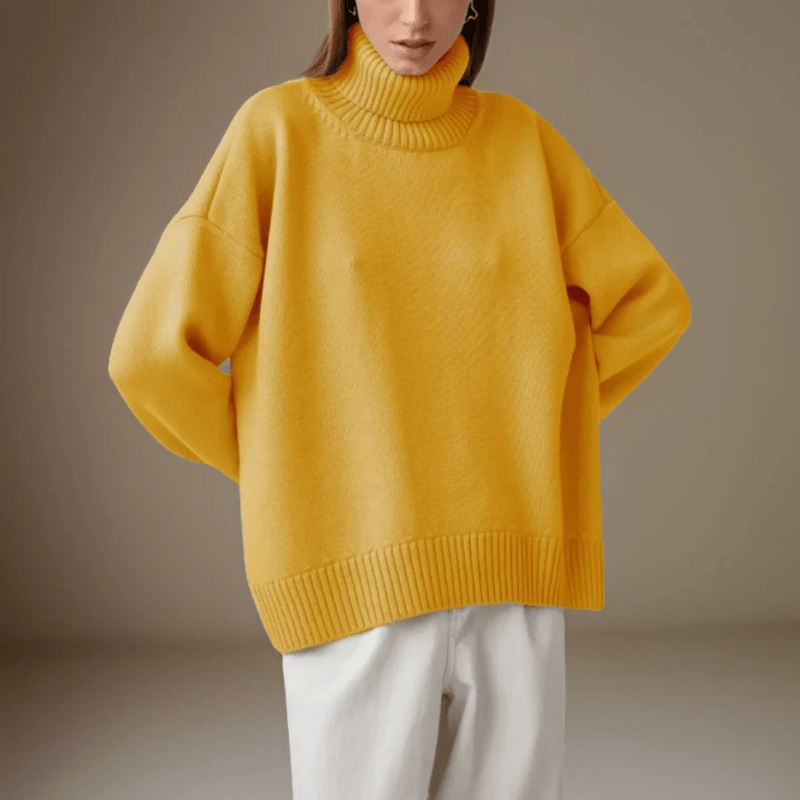 Oversized Knit Sweater - Ribbed Turtleneck