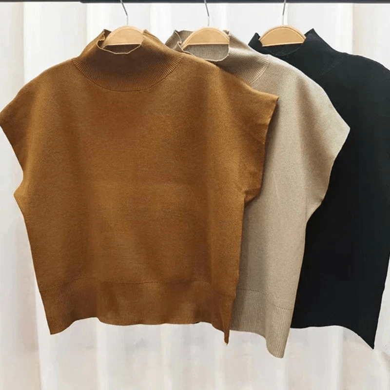 Knit Mock Neck Top – Relaxed Fit, Short Sleeve