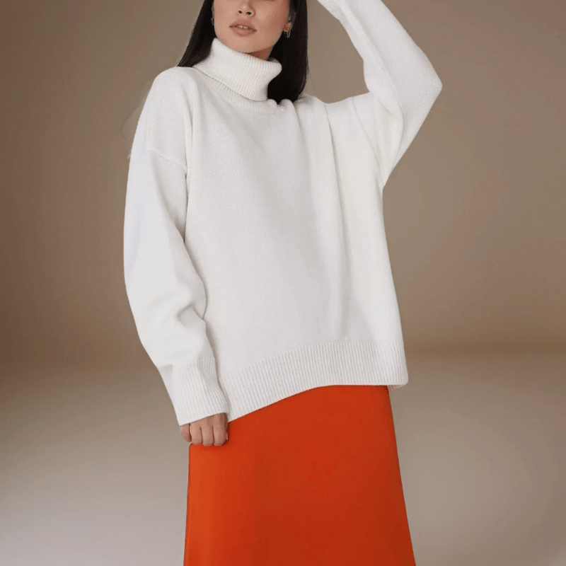Oversized Knit Sweater - Ribbed Turtleneck