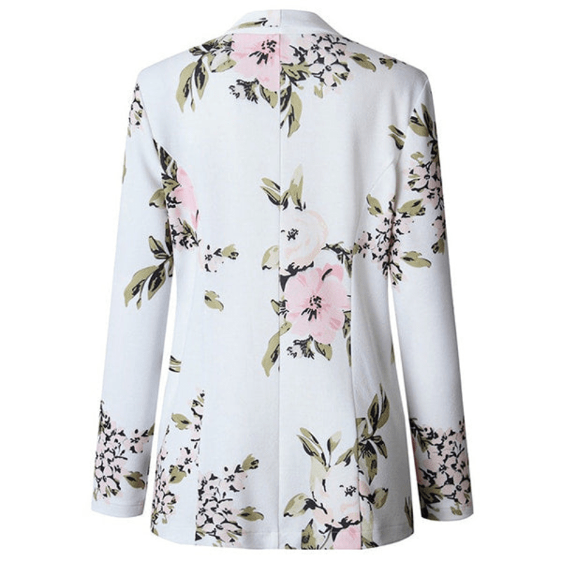 Floral Blazer – White Cotton Blend, Single Button