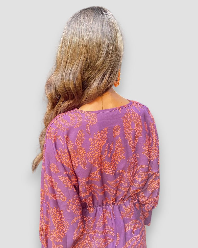 Women's Printed V-Neck Long Sleeve Dress with Knot Waist Detail-83293-1ff39bf6-df81-45de-a0ec-157aa262a515