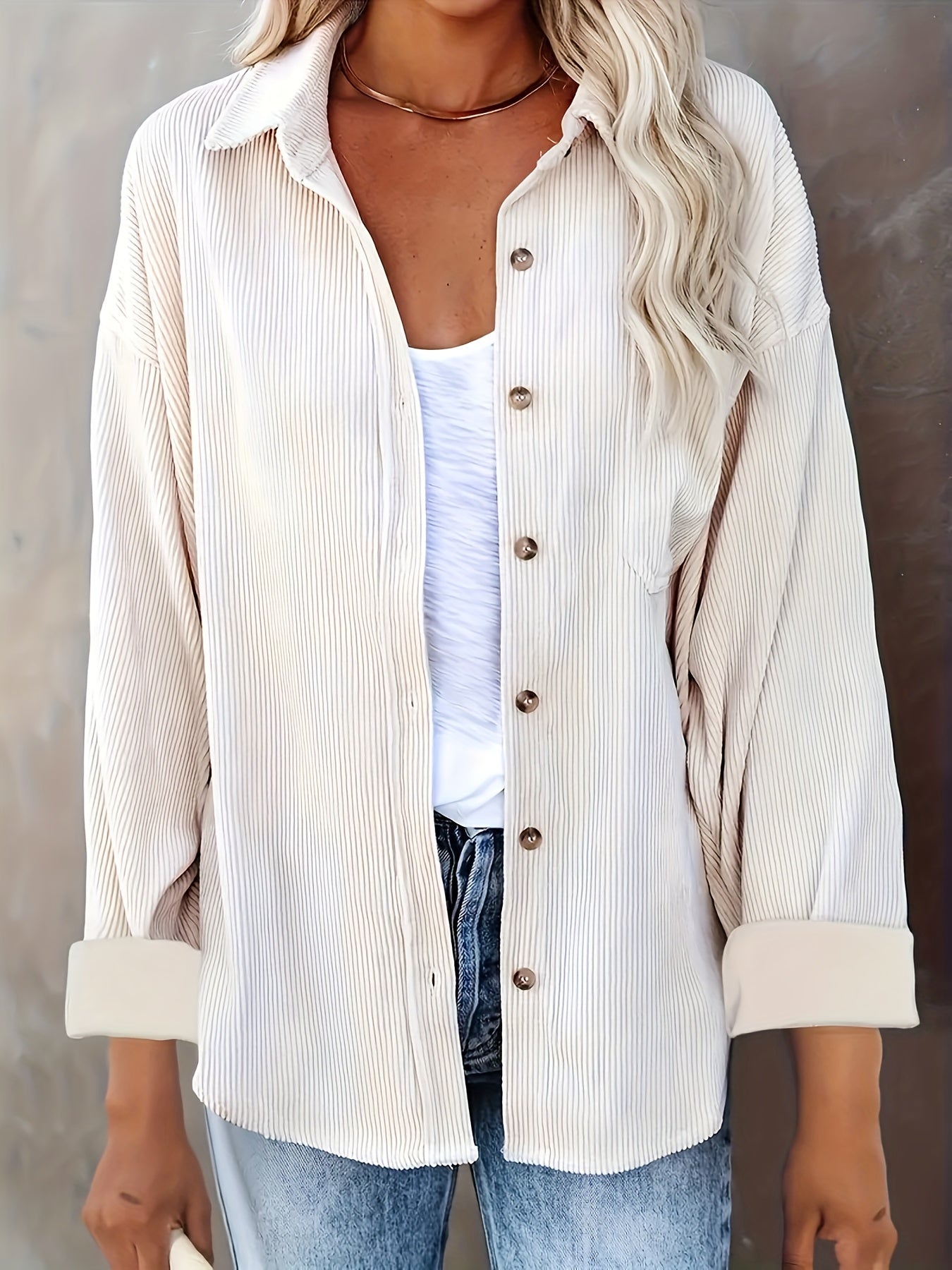 Relaxed Fit Corduroy Button-Down Shirt-Jacket