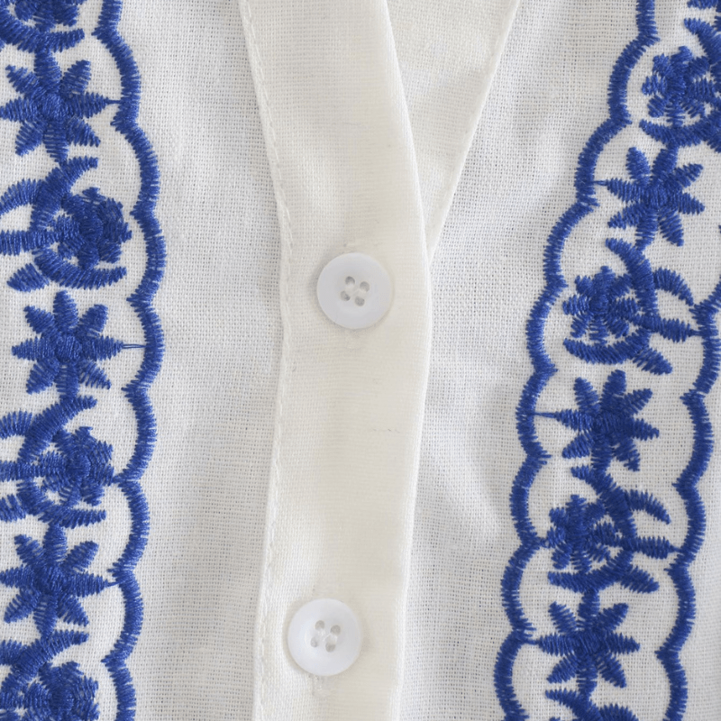 Bohemian Embroidered Cotton Button-Down Jacket