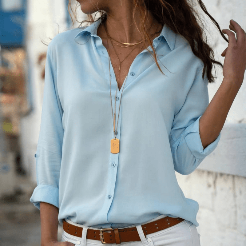 Relaxed Button-Up Blouse - Lightweight Cotton Blend