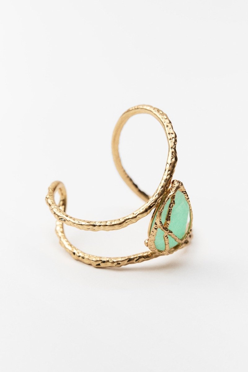 Gemstone Cuff Bracelet - Textured Metal Finish
