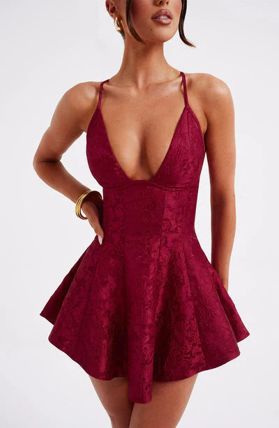 Spaghetti Strap Skater Dress - Deep V-Neck Flared