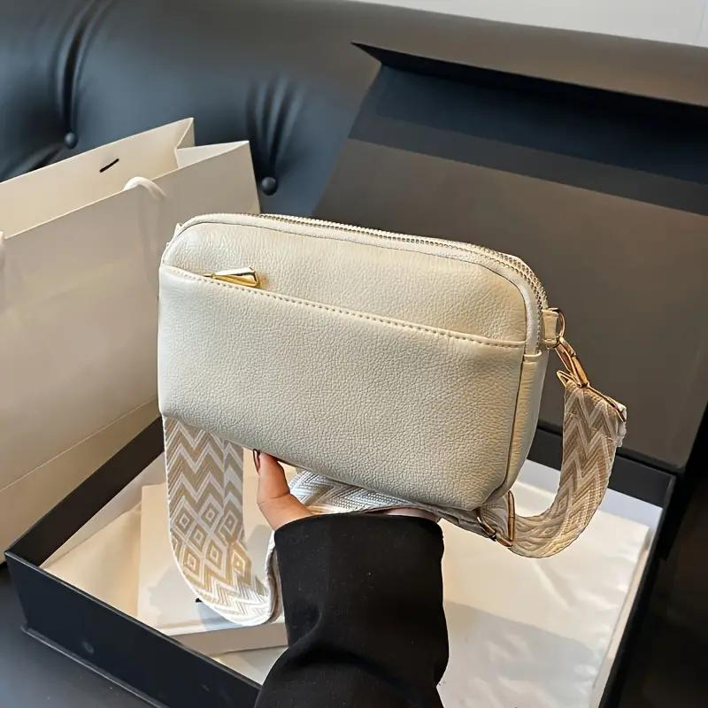 Patterned Strap Crossbody Bag with Gold Hardware