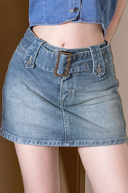 Vintage Denim Mini Skirt with Buckle