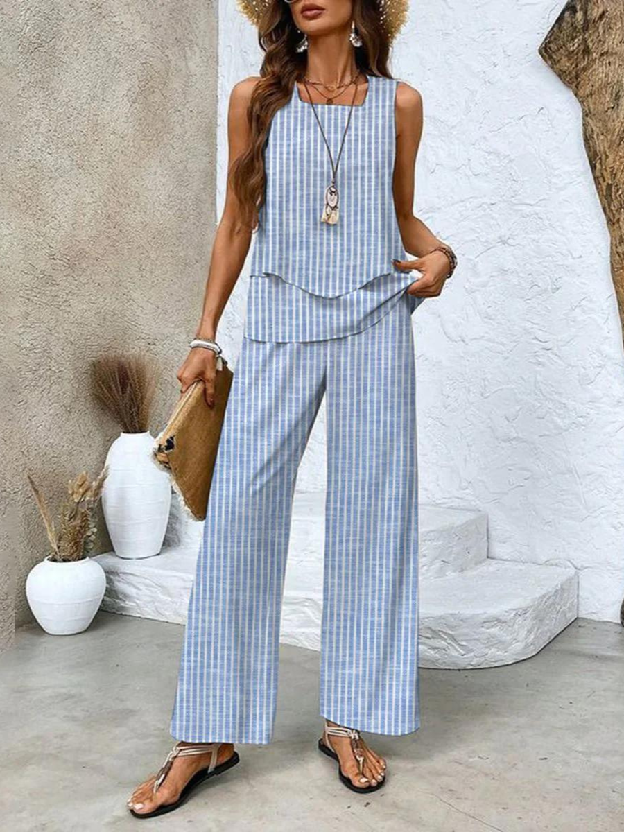 Patterned Two-Piece Set - Wide-Leg Pants