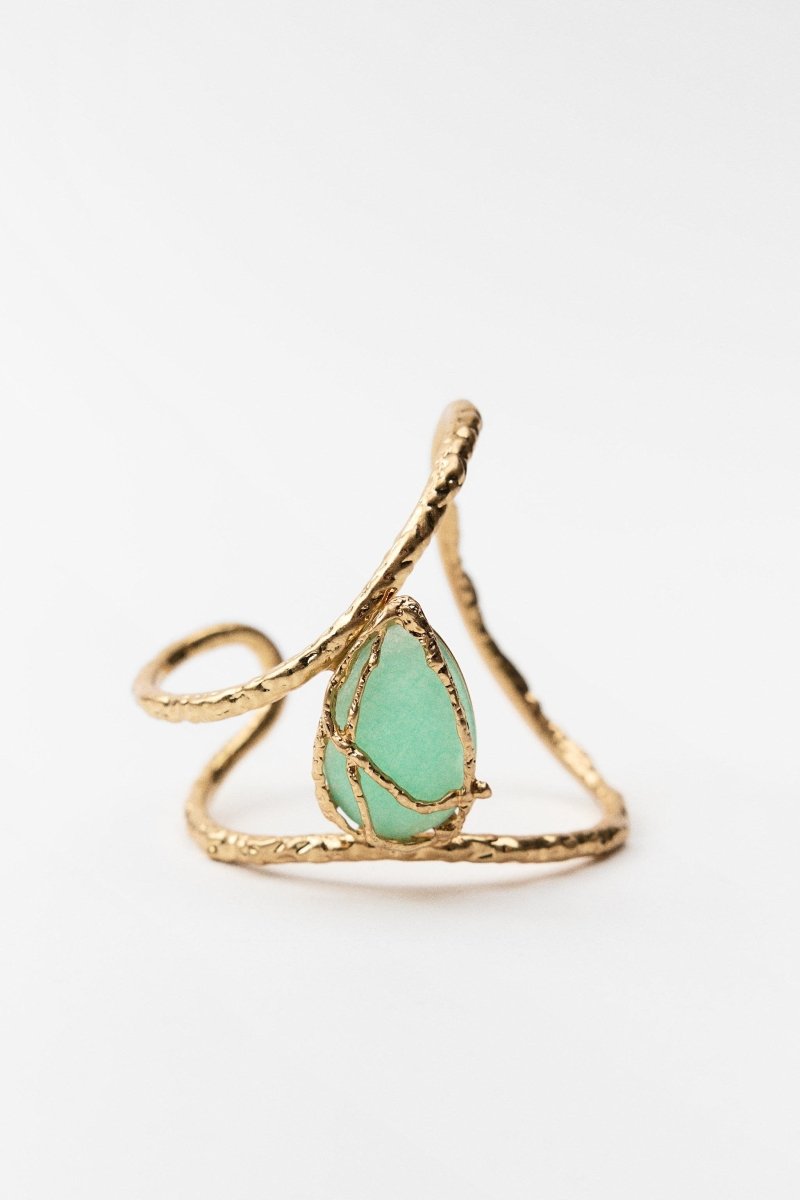 Gemstone Cuff Bracelet - Textured Metal Finish