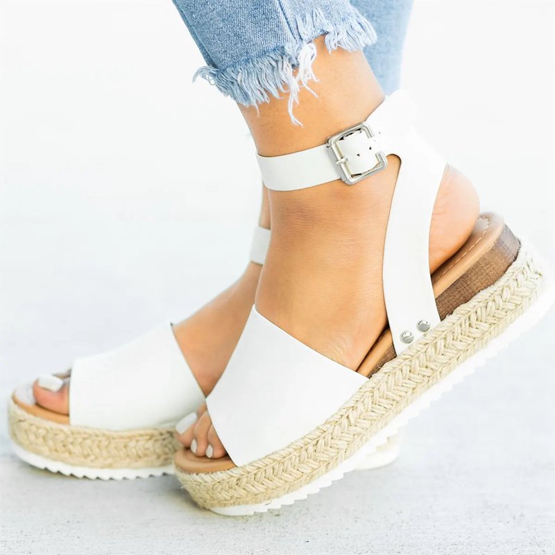 Woven Platform Ankle Strap Sandals