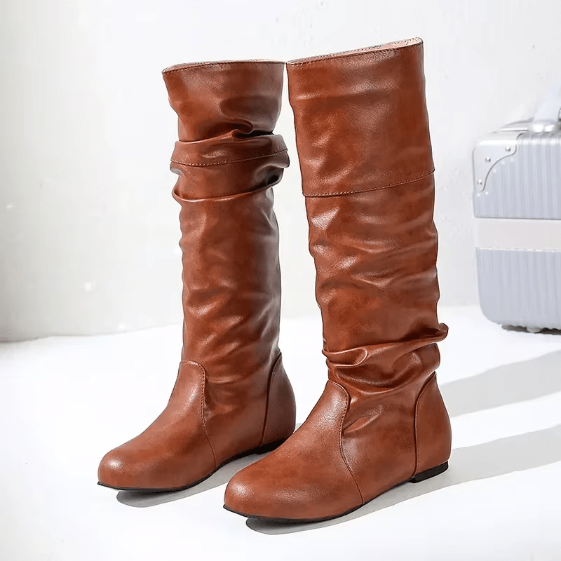 Slouchy Knee-High Boots - Low Stacked Heel
