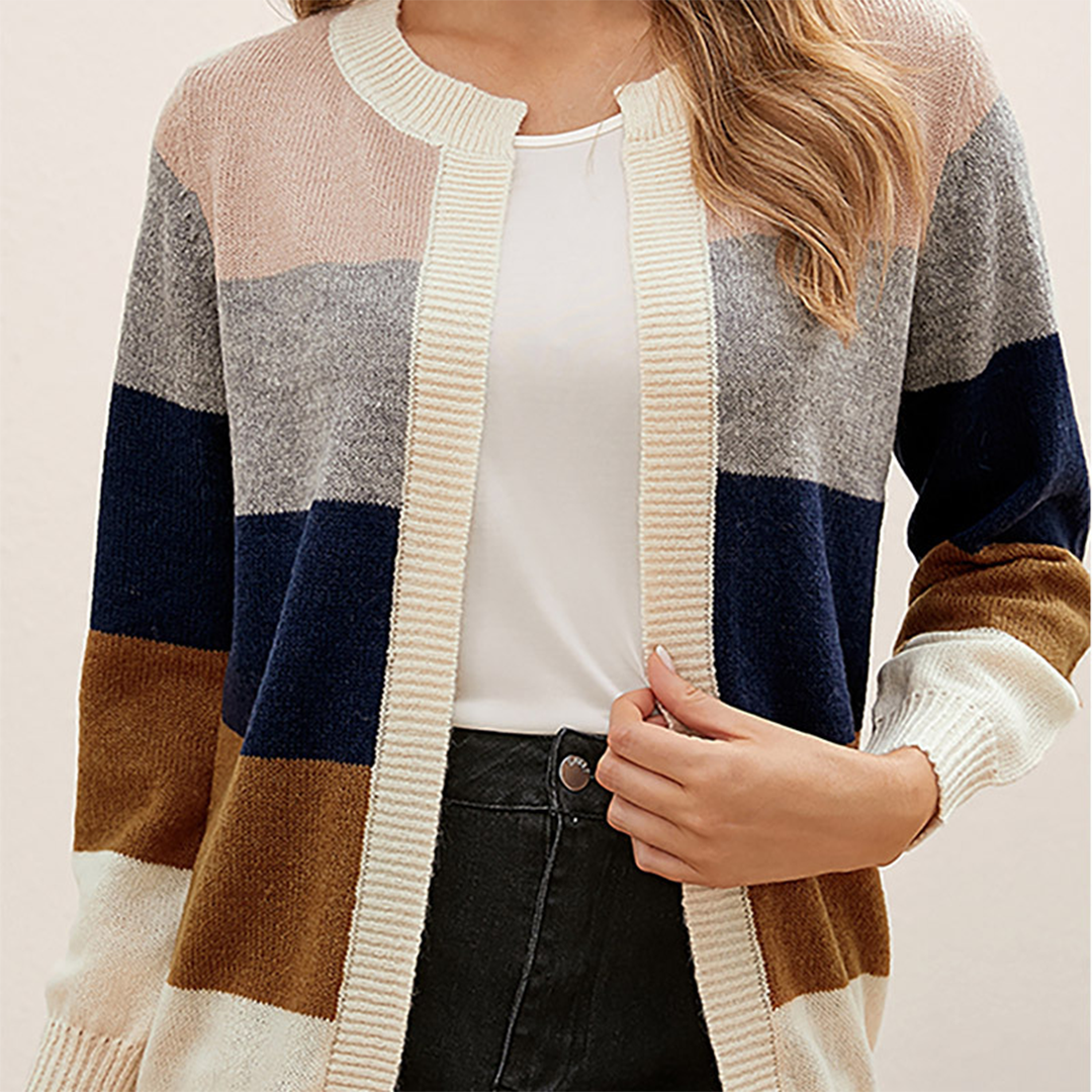 Women's Cardigan – Open Front Striped Color Block Knit, Long Sleeve, Oxford Clothing-74430-2ad57d49-cef2-4307-bb7a-647797a0d093