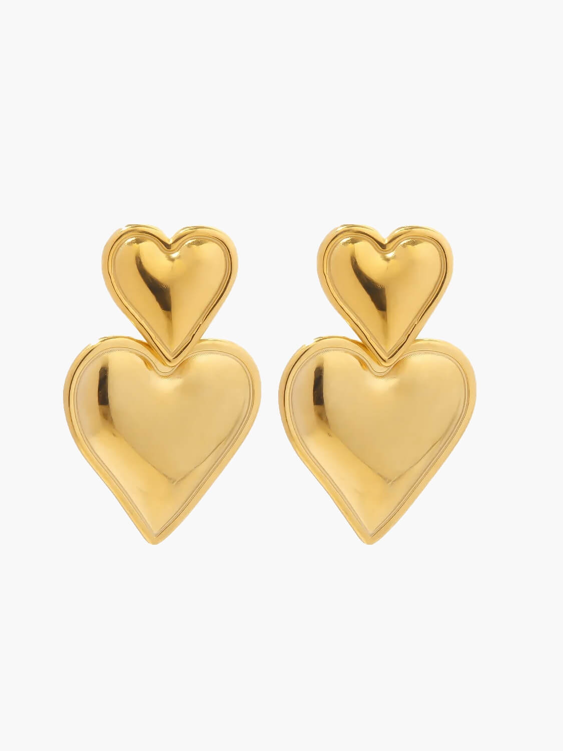 Layered Heart Drop Earrings - Polished Finish