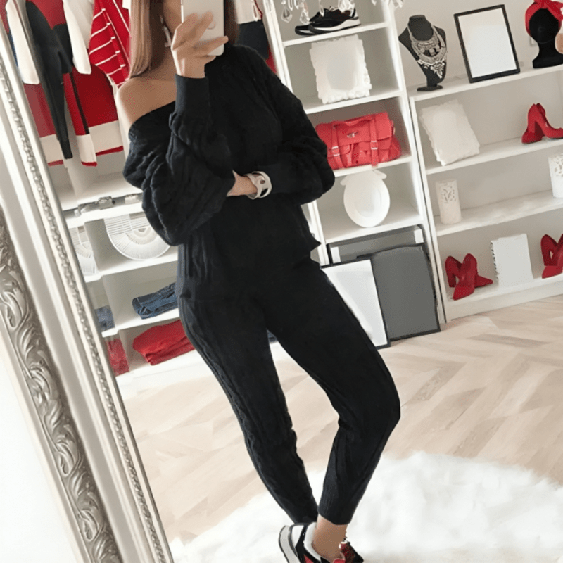 Knit Activewear Set - Cable Knit & Elastic Waist